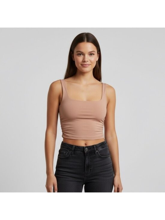 Meshki Tops - MESHKI Blush Pink Cropped Tank Top – Size XS – Minimal Square Neck